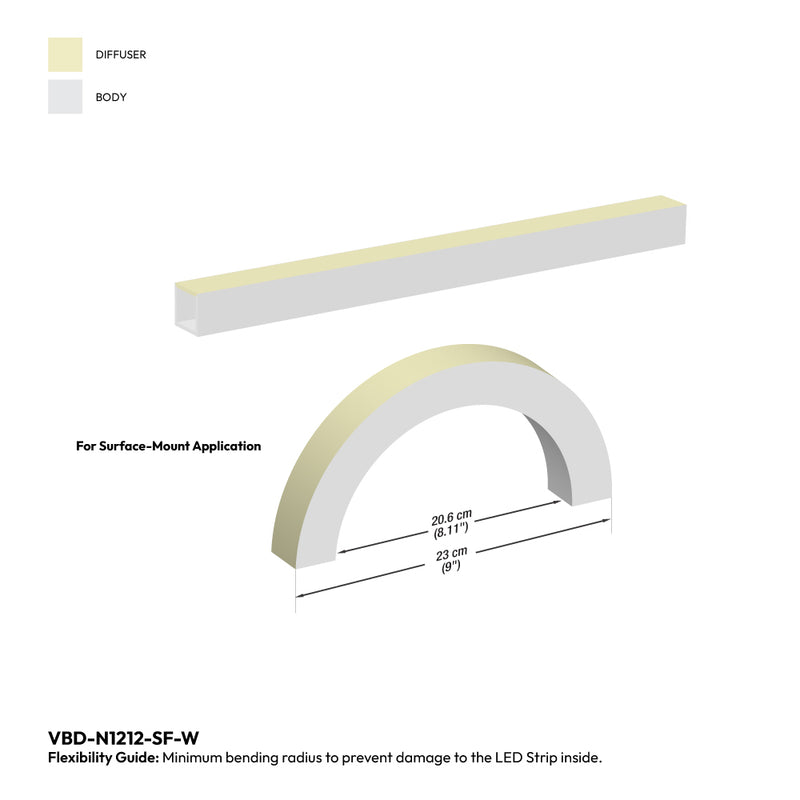 White Silicone Flexible LED Neon channel N1212-SF-W, 5m (16.4ft) max SURFACE Mount