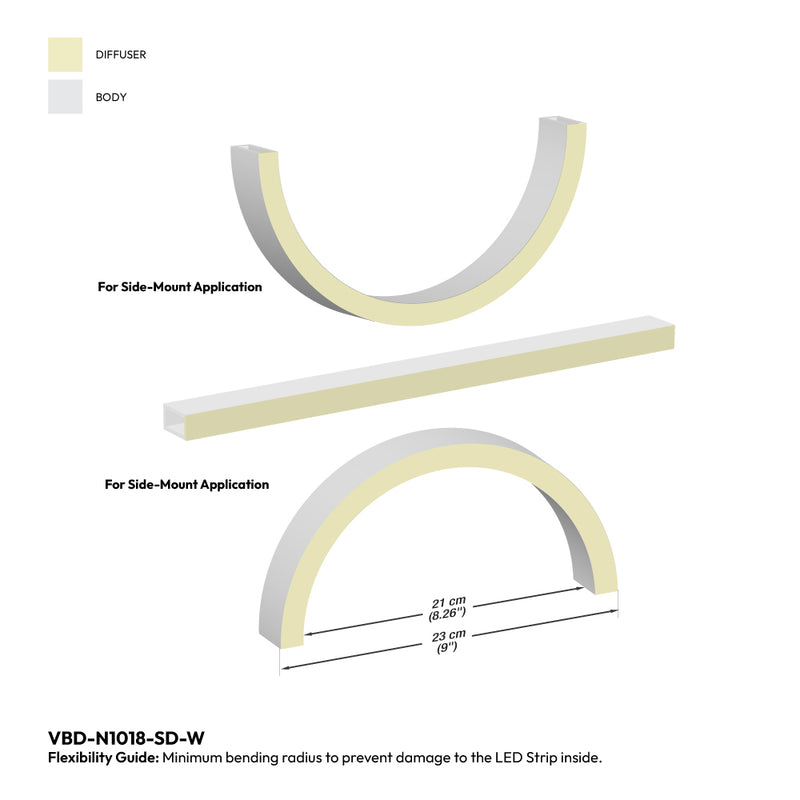 White Silicone Flexible LED Neon channel N1018-SD-W, 10m (32.8ft) max SIDE Mount