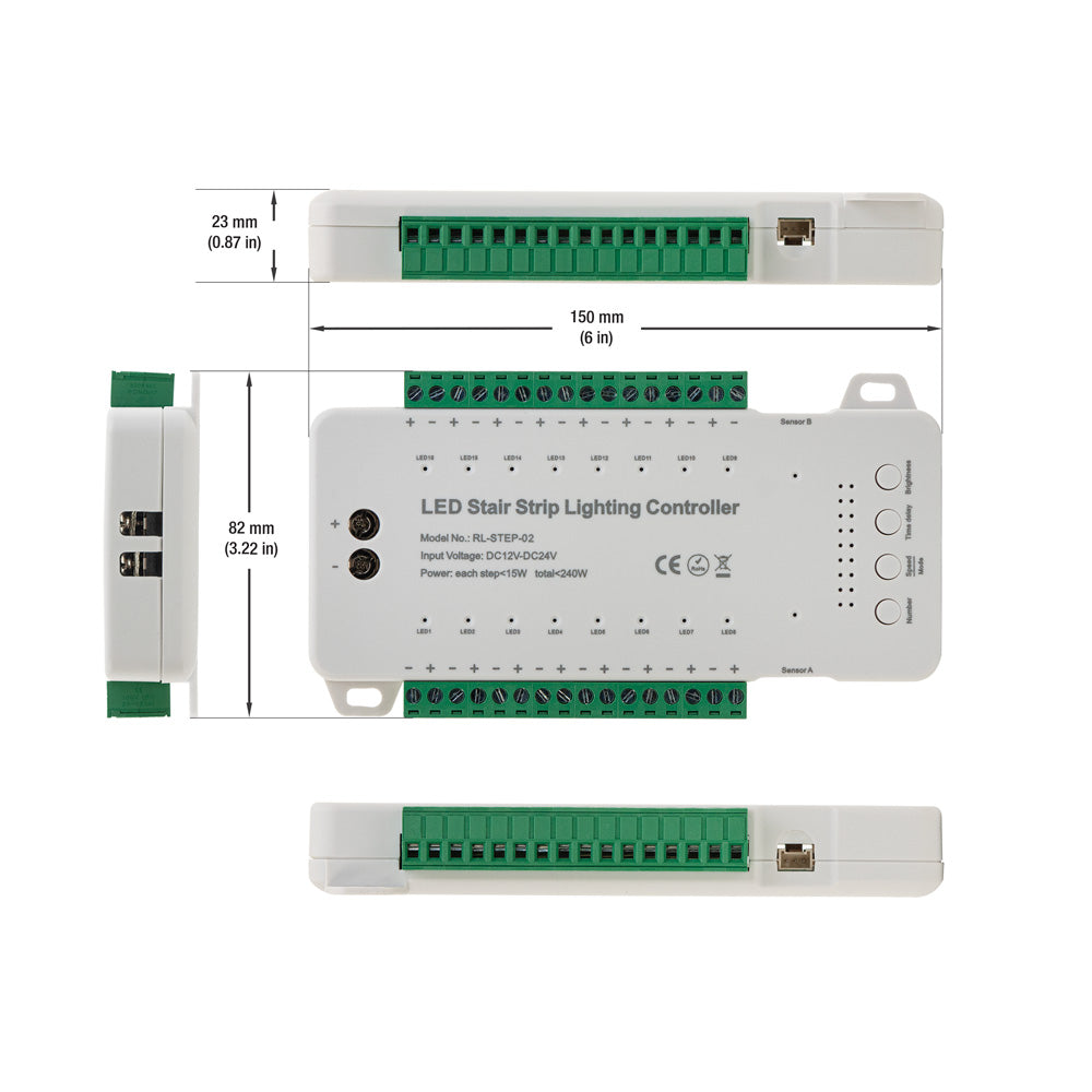 Step Light Control Chip 16 Steps LED Stair Controller with Dual PIR Motion Sensor