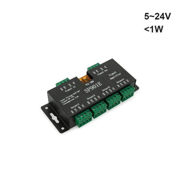 SP901E LED Pixel SPI Signal Amplifier Repeater Addressable LED Strip and Dream Color Programmable LED Matrix Panel, 5V~24V