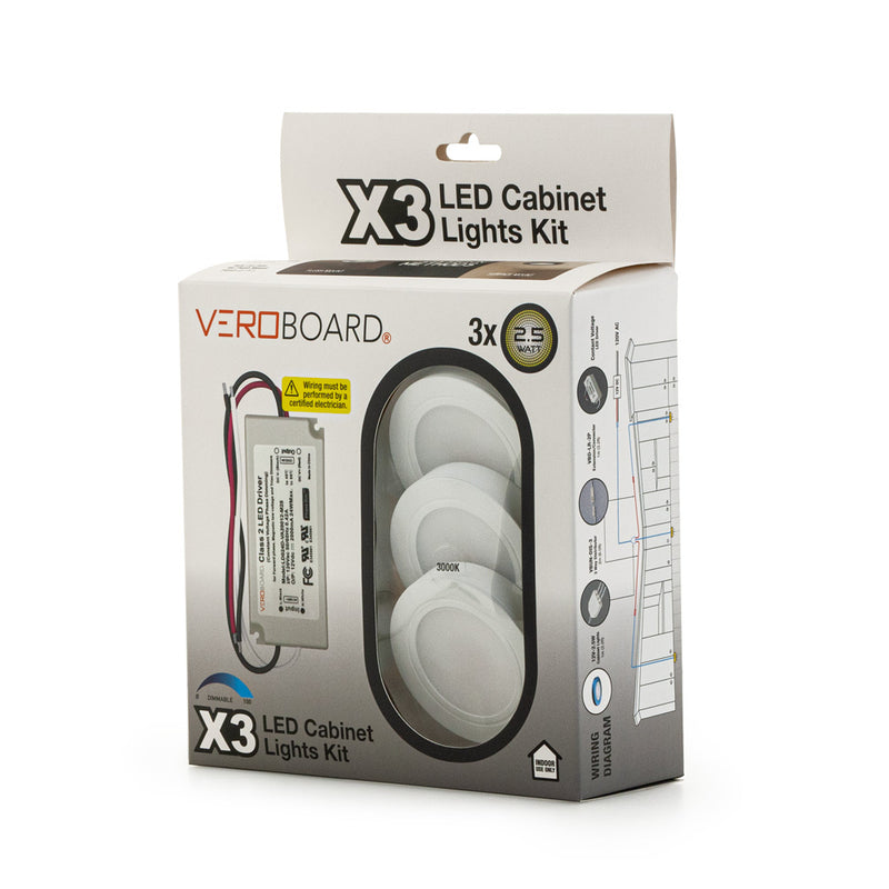 VBUN-25-12-W3K-X3P Retrofit Cabinet Light Kit Plug & Play 12V 2.5W 3000K (Pack of 3)