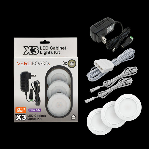 Retrofit Cabinet Light Kit Plug & Play 12V 2.5W 3000K (Pack of 3)