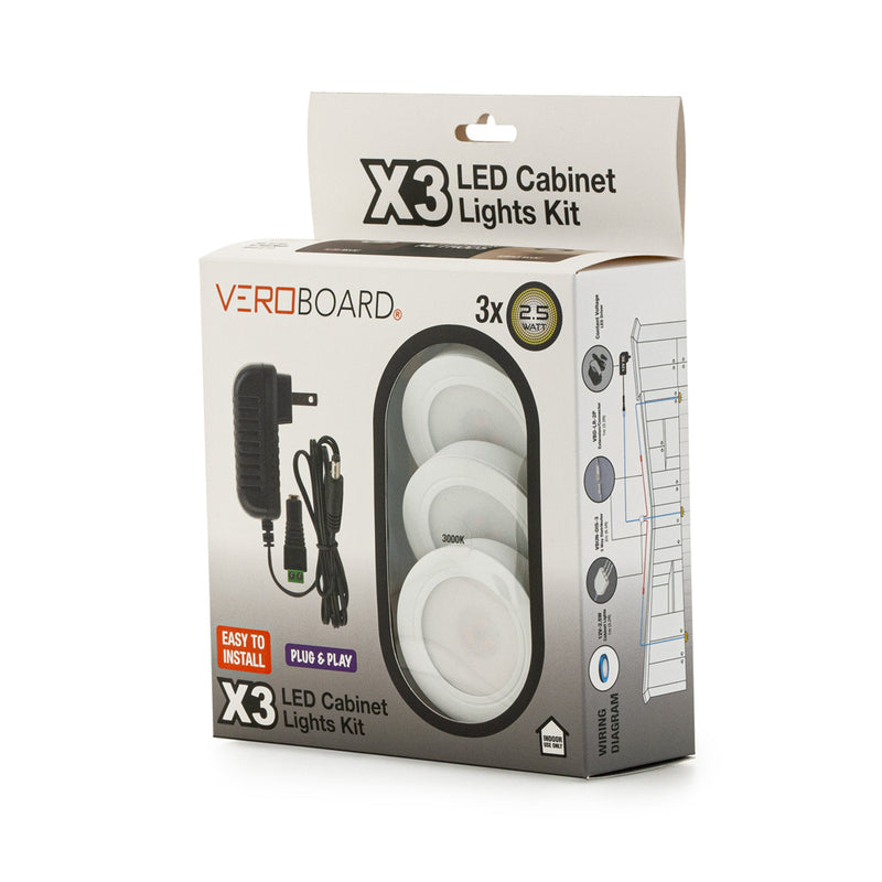 VBUN-25-12-W3K-X3P Retrofit Cabinet Light Kit Plug & Play 12V 2.5W 3000K (Pack of 3)