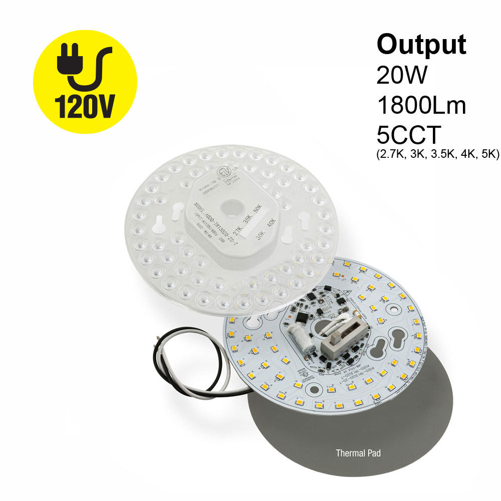 5.1 inch Round Disc LED Module TR13020-2S-T, 120V 20W 5CCT(2.7K, 3K, 3