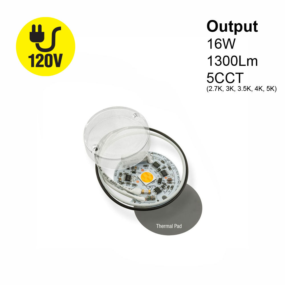 2 inch Round Disc LED Module TR05016-COB, 120V 16W 5CCT(2.7K, 3K, 3.5K