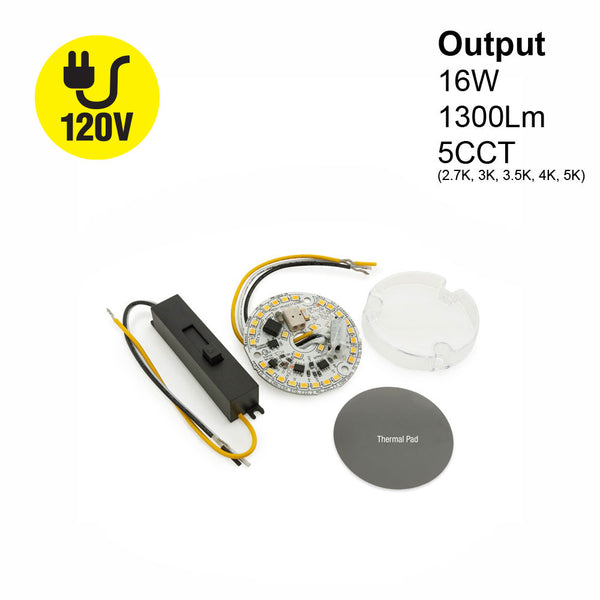 2.4 inch Round Disc LED Module TR06016-2S, 120V 16W 5CCT(2.7K, 3K, 3.5K, 4K, 5K), lightsandparts