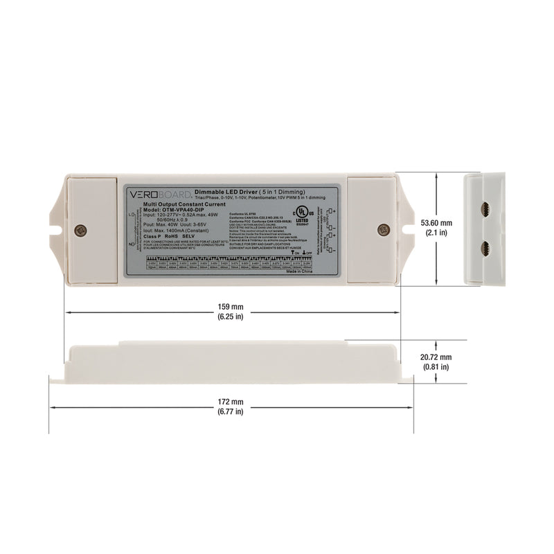 OTM-VPA40-DIP Selectable Constant Current LED Driver (5 in 1 Dimming) 300mA~1400mA 3-65V 40W, lightsandparts