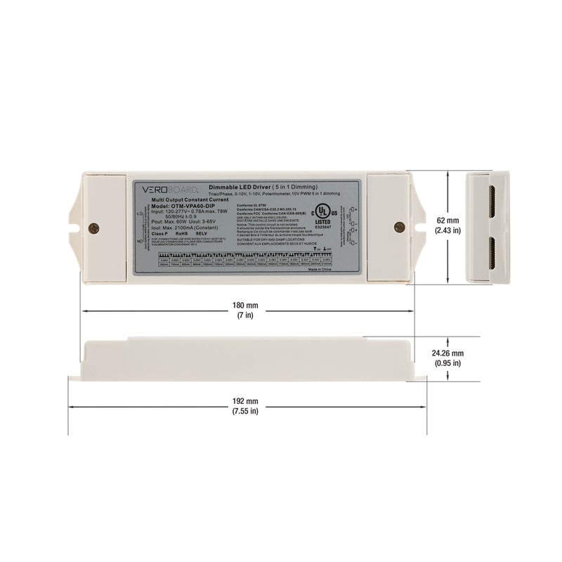 OTM-VPA60-DIP Selectable Constant Current LED Driver (5 in 1 Dimming) 600mA~2100mA 3-65V 40W, lightsandparts