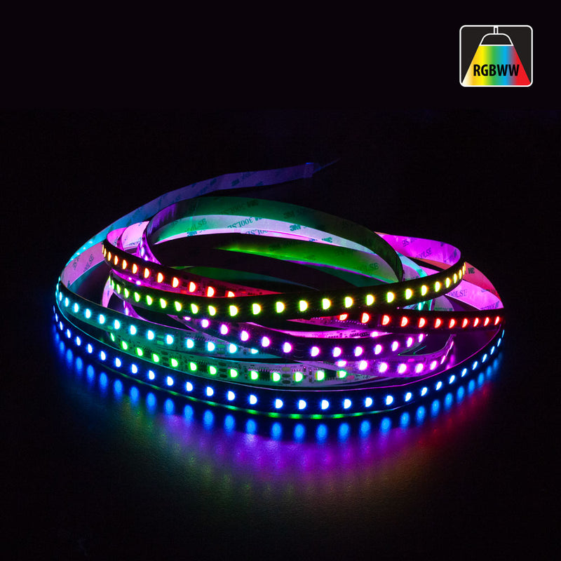 5M(16.4ft) Indoor LED Strip 5050, 12V 9(w/ft) 96(LEDs/m) Addressable (TM1814) RGBW Gold PCB