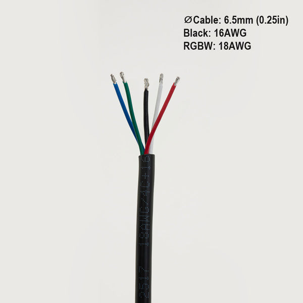 RGBW Cable 5 conductive AWG16(Black) AWG18(Red,Green,Blue,White) /ft