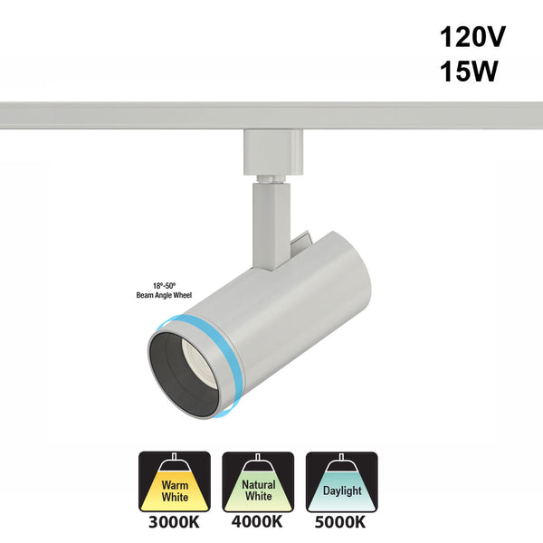 15Watt White Track Light Head Triac Dimmable 120V 3CCT 18-50Degree, lightsandparts