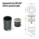 Outdoor Round Recessed Inground Light, 24V 8W 3000K Asymmetrical Beam angle