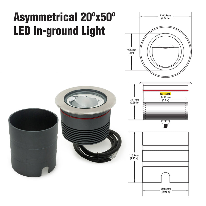 Outdoor Round Recessed Inground Light, 24V 15W 3000K Asymmetrical Beam angle