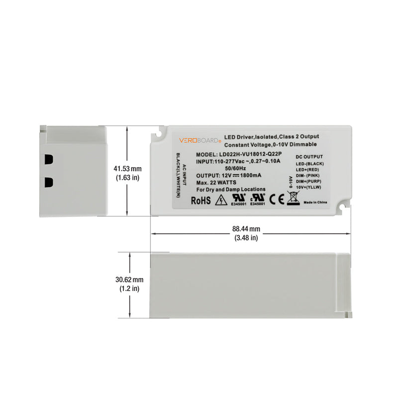 LD022H-VU18012-Q22P 0-10V Dimmable Constant Voltage LED Driver 12V 22W