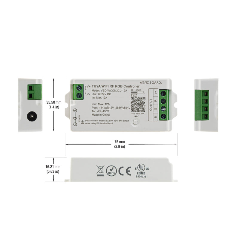 WCON3CL-12A-RGB RF LED Light RGB Receiver 12-24V DC 2.4G Tuya App