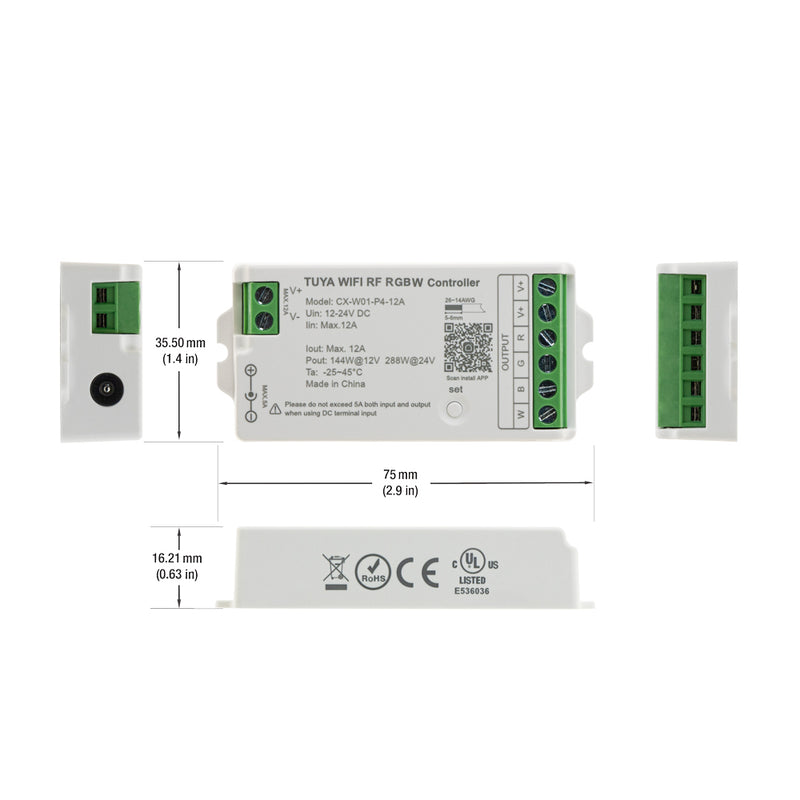 CX-W01-P4-12A-RGBW RF LED Light RGBW Receiver 2.4G Tuya App, lightsandparts