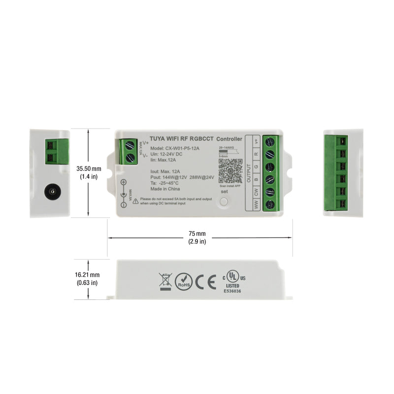 CX-W01-P5-12ARGBCCT RF LED Light RGBCCT Receiver 2.4G Tuya App, lightsandarts