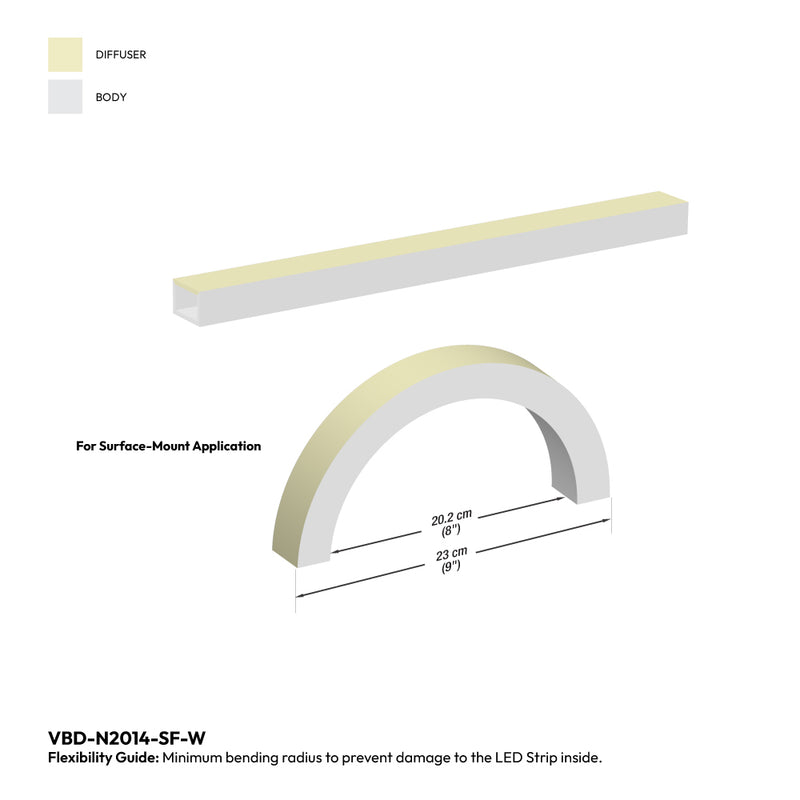 White Silicone Flexible LED Neon channel N2014-SF-W, per foot(30.5cm) SURFACE Mount