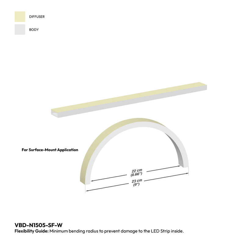 White Silicone Flexible LED Neon channel N1505-SF-W, per foot(30.5cm) SURFACE Mount