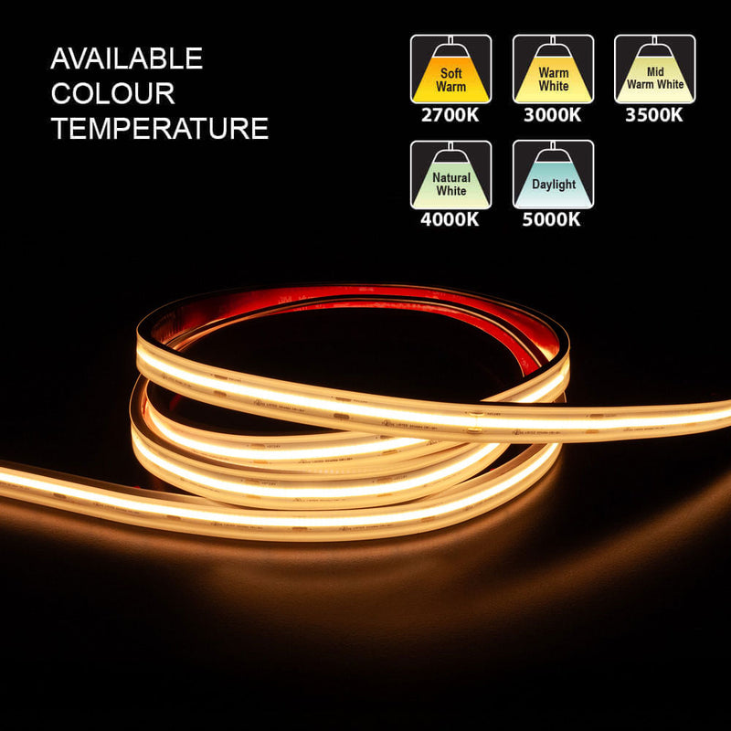 Custom cut Outdoor COB LED Strip Light, 24V 3(w/ft) 233(Lm/ft) CCT(2.7K, 3K, 3.5K, 4K, 5K) per foot