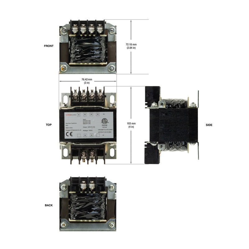 Step-Down Transformer 277V, 347V, 488V to 120V 100W
