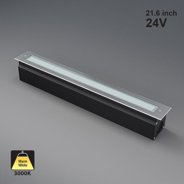 20-inch Outdoor Linear Recessed LED Inground Light 24V 13.2W 3000K, I-LIN-2F-30-24V-3K