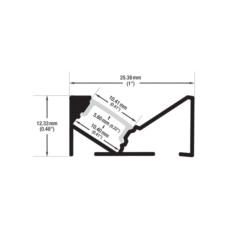 Type 106B Black 45-degree Linear Architectural Light Fixture Profile,