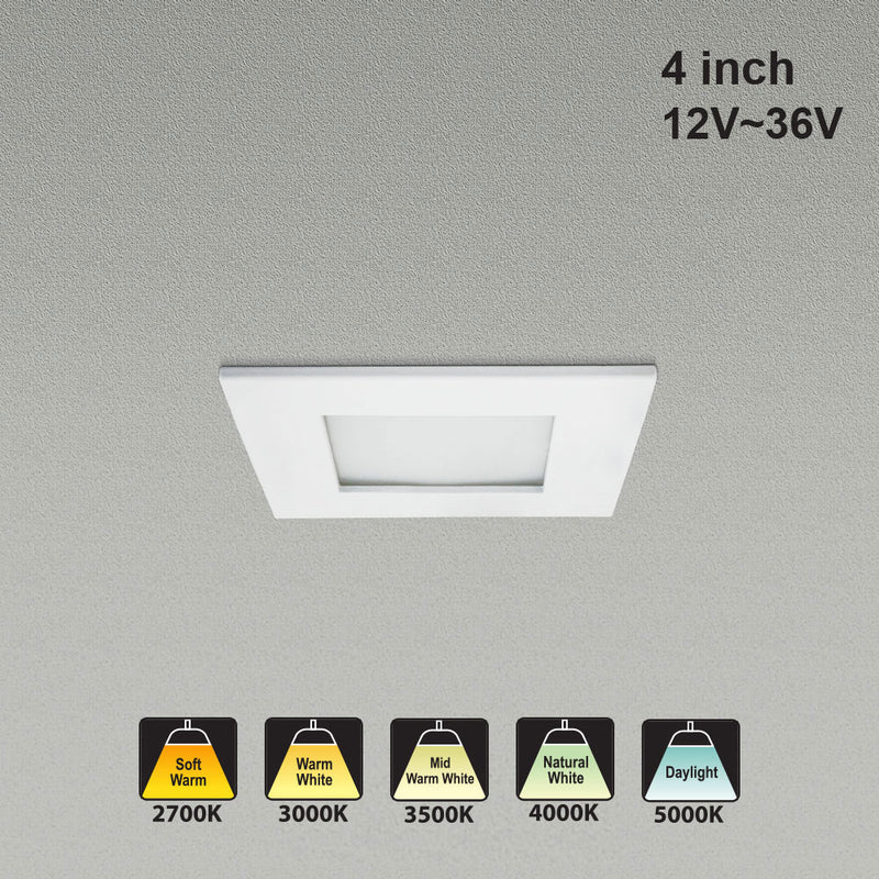 4 inch Square Flat Panel light with FT6 rated wire, 12~36V 12W 5CCT(2.7K, 3K, 3.5K, 4K, 5K)