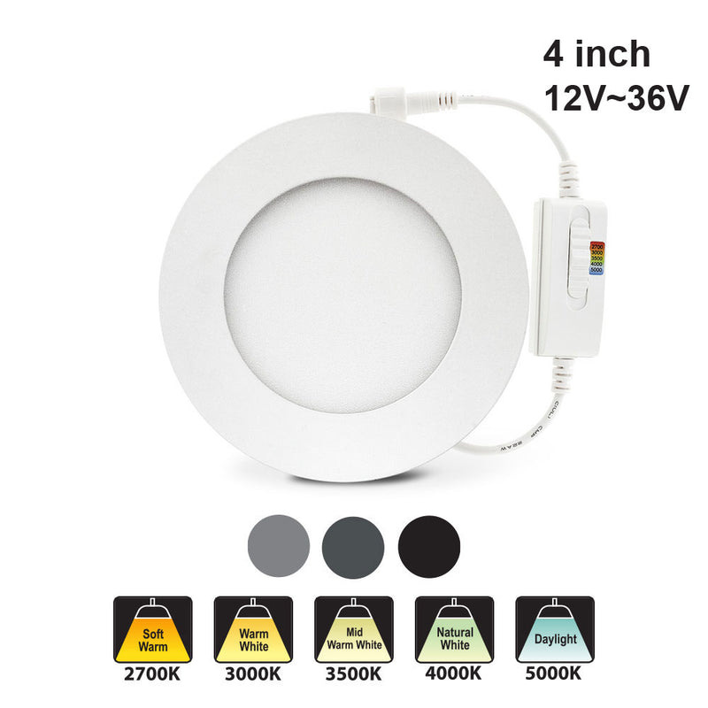 4 inch flat Round Panel light with FT6 rated wire, 12~36V 9W 5CCT(2.7K, 3K, 3.5K, 4K, 5K)