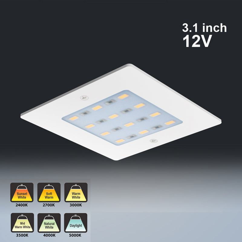 White Square Ultrathin Cabinet Puck Light, 12V 5W CCT(2.4K, 2.7K, 3K, 3 ...