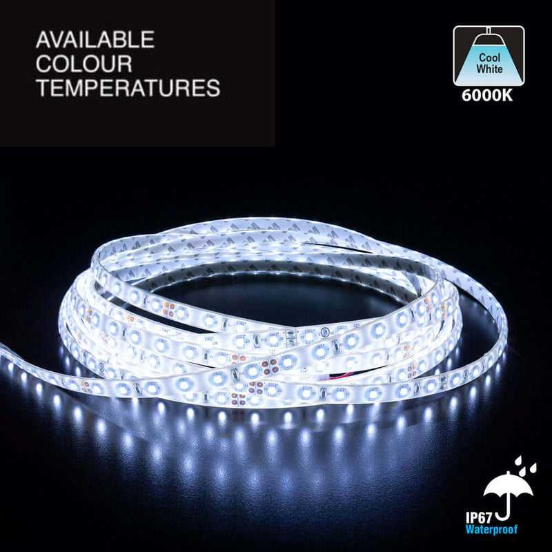 10M(32.8ft) Waterproof LED Strip 3528, 24V 1.5(w/ft) 126-144(Lm/ft) CCT(6K)