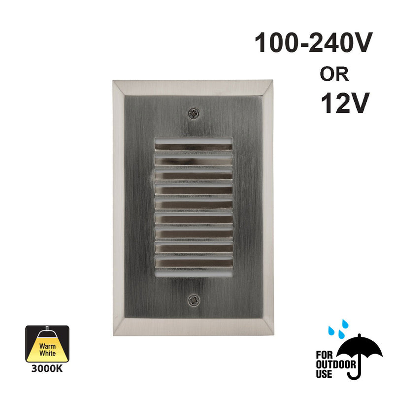 Vertical RT05HV Single Gang LED Step light, 100-240V or 12V 2W 3000K(Warm White) Brushed Nickel