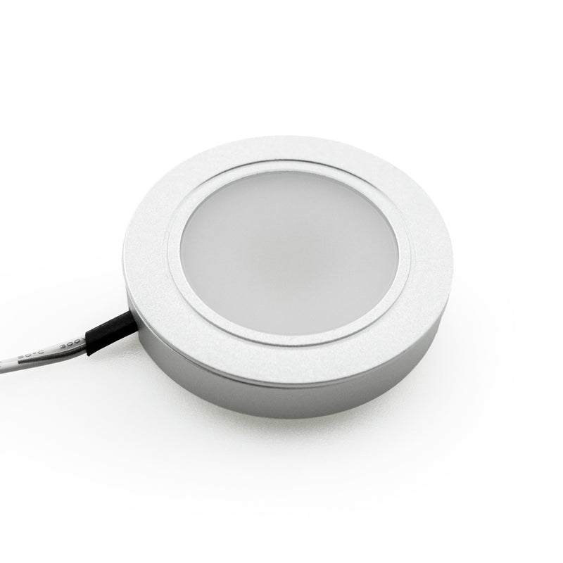 VBUN-R25-12V Silver Grey Round LED Cabinet Puck Light, 12V 2.5W CCT(2.4K, 2.7K, 3K, 3.5K, 4K, 5K) - ledlightsandparts