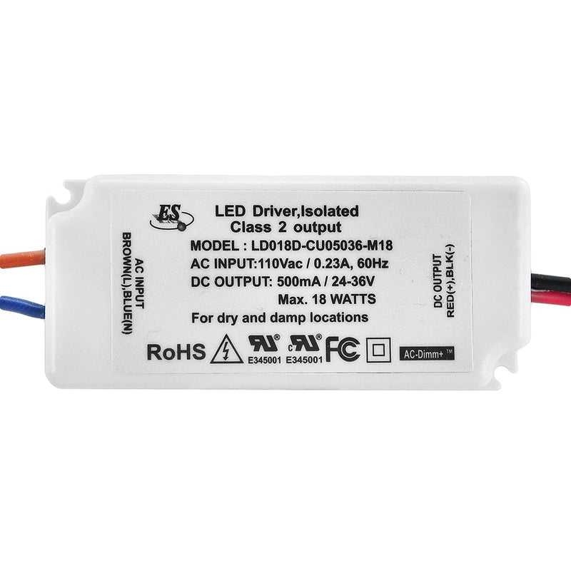 ES LD018D-CU05036-M18 Constant Current LED Driver, 500mA 24-36V 18W max - ledlightsandparts