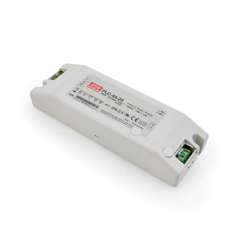 Mean Well PLC-45-20 Non-Dimmable LED Driver, 20V 2.3A 45W - ledlightsandparts