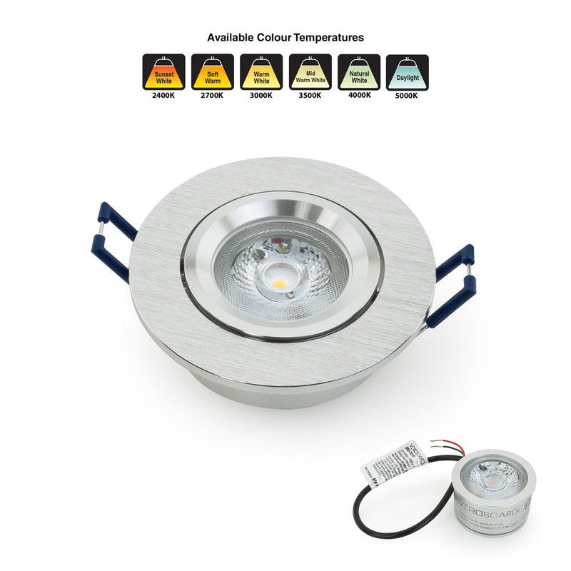 VBD-MTR-70T Recessed LED Light Fixture, 3 inch Round Recessed Brushed Chrome