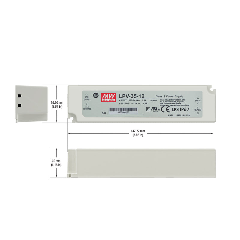 Mean Well LPV-35-12 Non-Dimmable LED Driver, 12V 3A 35W - ledlightsandparts