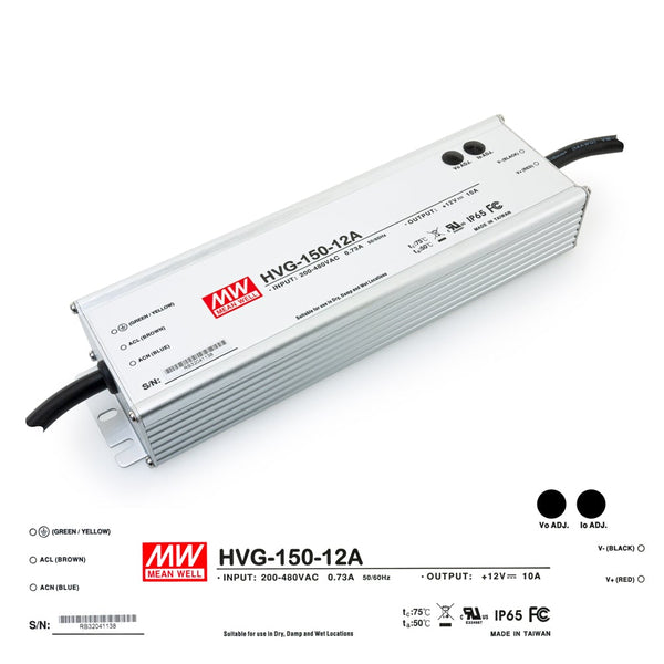 Mean Well HVG-150-12A Constant Current- Constant Voltage LED Driver with Universal Input Voltage - ledlightsandparts
