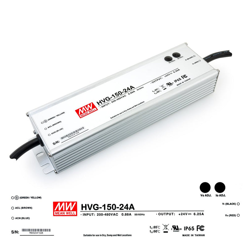 Mean Well HVG-150-24A Constant Current- Constant Voltage LED Driver with Universal Input Voltage - ledlightsandparts