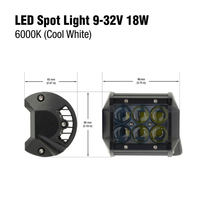 LED Spot Light, 9-32V 18W 6000K(Cool White)