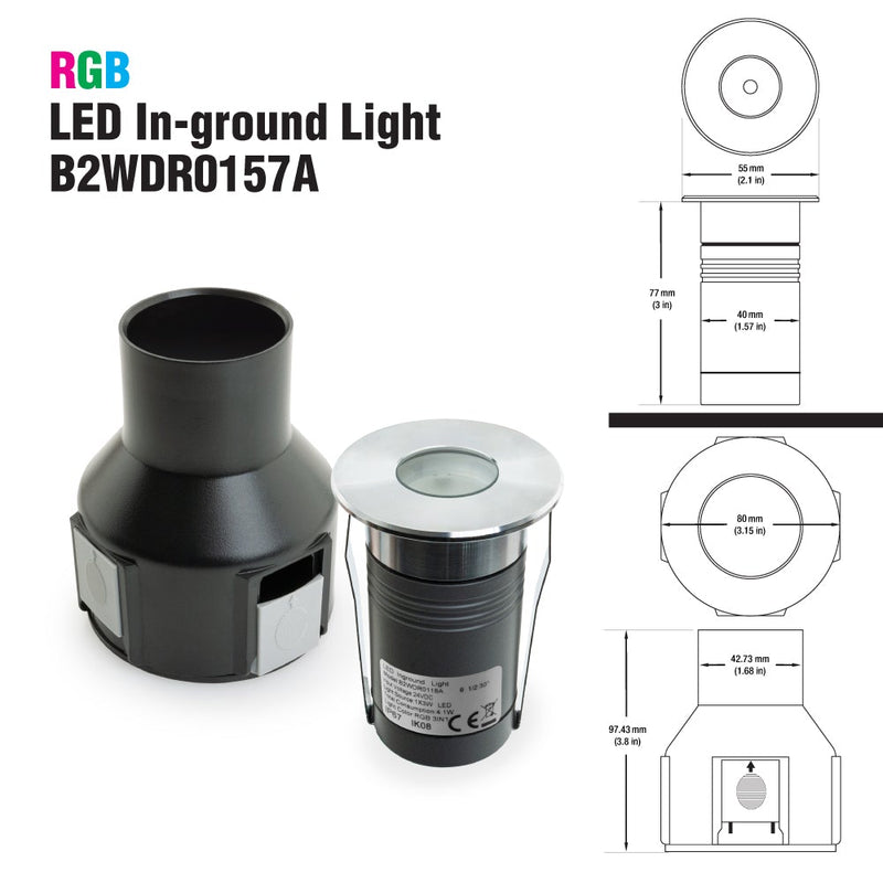 B2WDR0118A Round Recessed LED In-Ground Light, 12-24V 4.1W RGB - ledlightsandparts