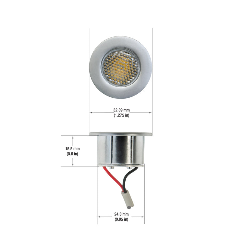 C1022WW Small Round-Flat LED Recessed Lights 12V 1W - 3000K(Warm White), lightsandparts