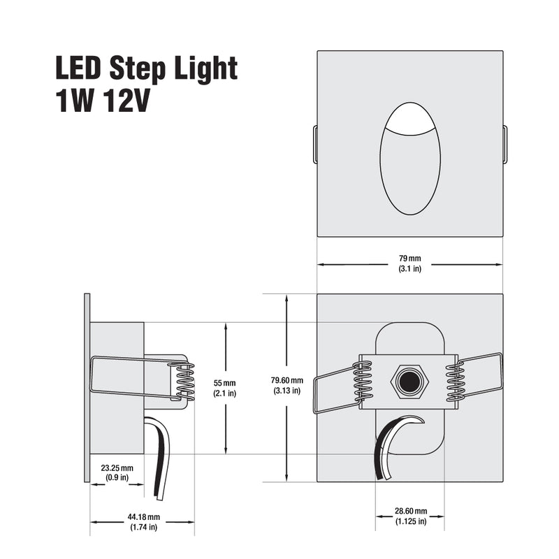 Step Light Square 1W 12V 3000K(Warm White), lightsandparts