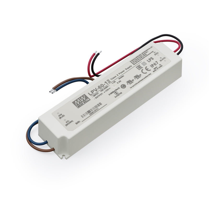 Mean Well LPV-60-12 Non-Dimmable LED Driver, 12V 5A - ledlightsandparts