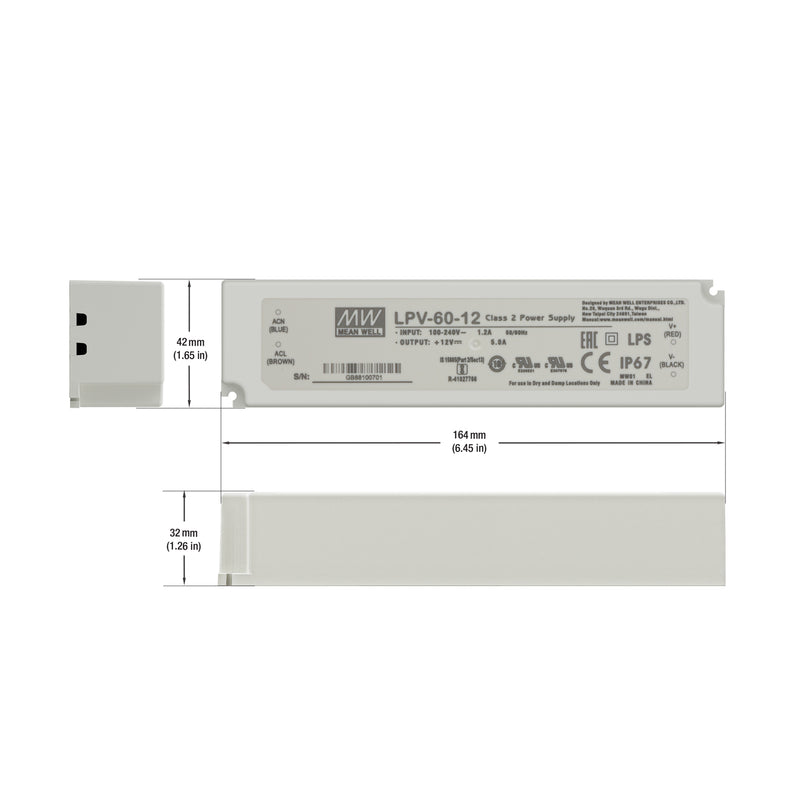 Mean Well LPV-60-12 Non-Dimmable LED Driver, 12V 5A - ledlightsandparts