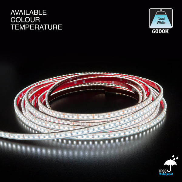 10M(32.8ft) Waterproof LED Strip 3528, 12V 3(w/ft) 252(Lm/ft) 6K(Cool White) - ledlightsandparts