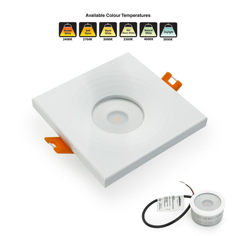 VBD-MTR-1W Recessed LED Light Fixture, 2.5 inch Square White