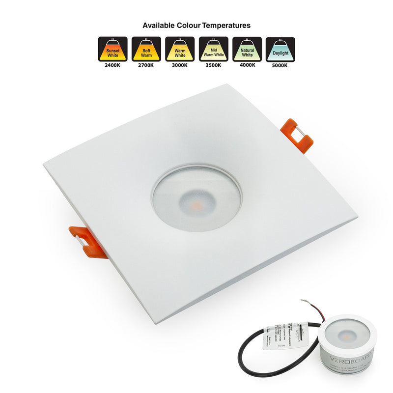 VBD-MTR-12W Recessed LED Light Fixture, 2.5 inch Square White