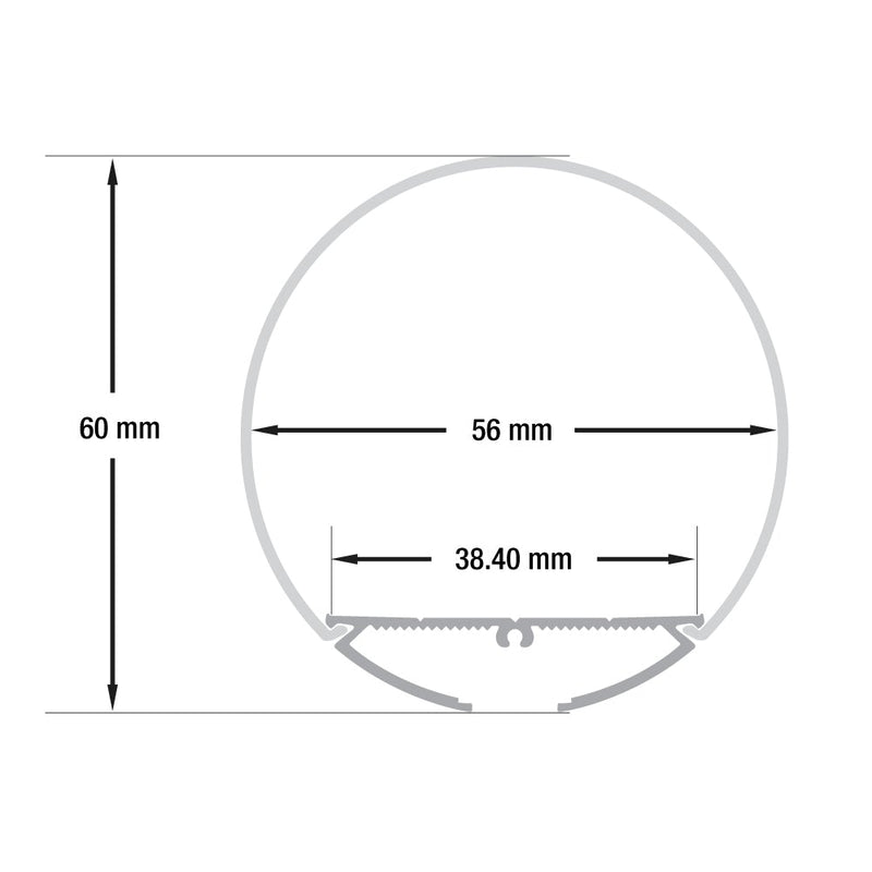 Type 31 Round 60mm Diameter Diffuser Linear Aluminum Channel for LED Strips-3 Meters (118 inches) - ledlightsandparts