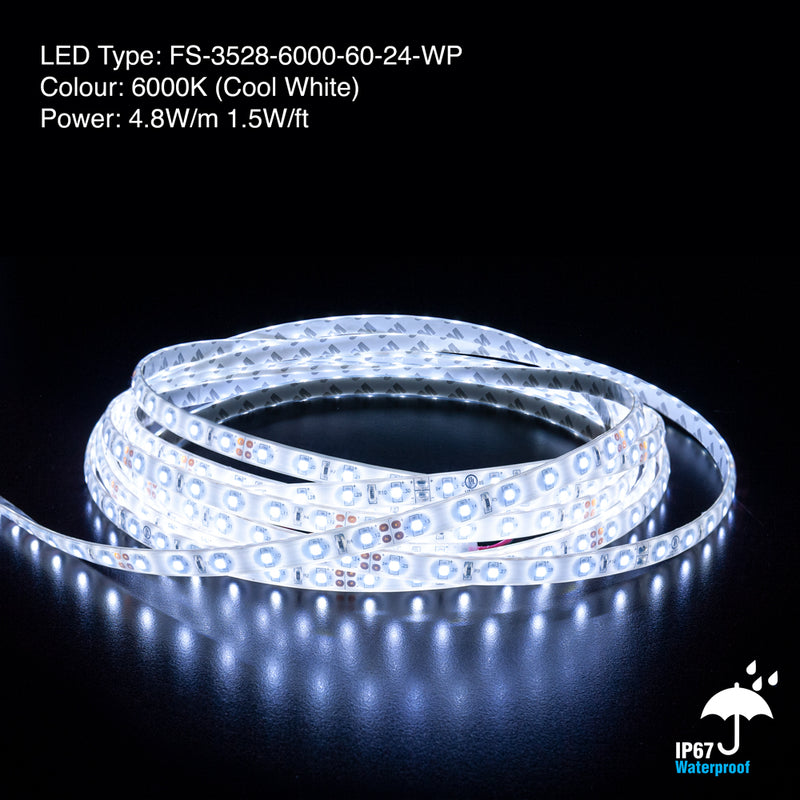 10M(32.8ft) Waterproof LED Strip 3528, 24V 1.5(w/ft) 126-144(Lm/ft) CCT(3K, 6K) - ledlightsandparts